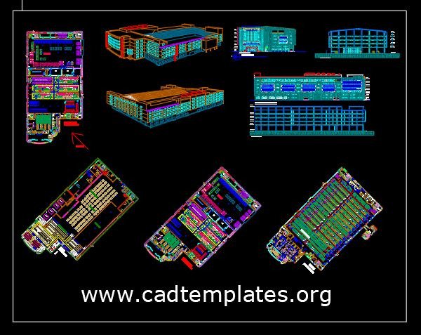 Plano de fábrica industrial, alzado y vista 3D Plantilla CAD DWG