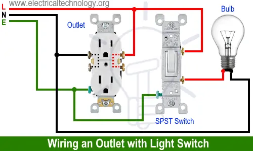 Cableado de una toma de corriente con un interruptor de luz