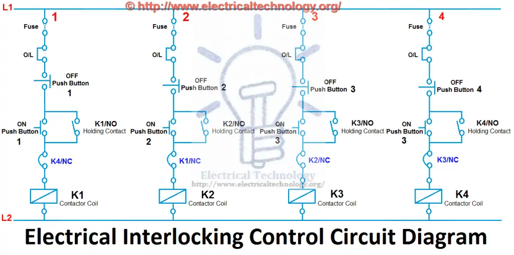Diagrama del circuito de control de enclavamiento eléctrico
