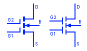 Símbolo de MOSFET de tipo de mejora de doble puerta