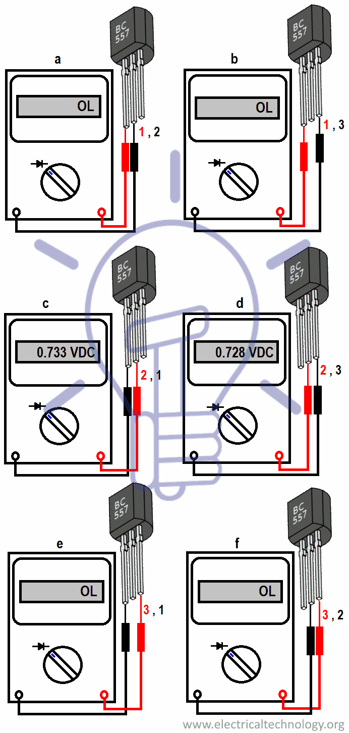 Verifique el transistor con un multímetro digital en modo diodo o continuidad