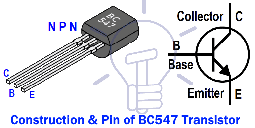 Estructura y pines del transistor BC547 NPN