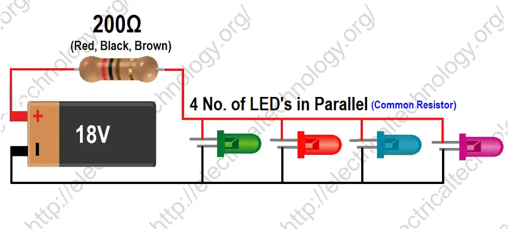 Fórmula para el valor de resistencia para conectar LED en paralelo con una resistencia común