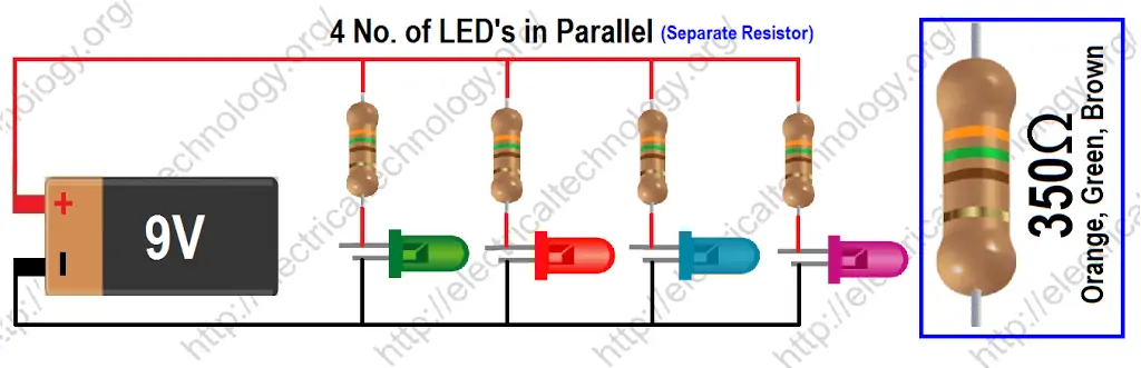Fórmula para encontrar el valor de la resistencia para LED en paralelo Otra resistencia