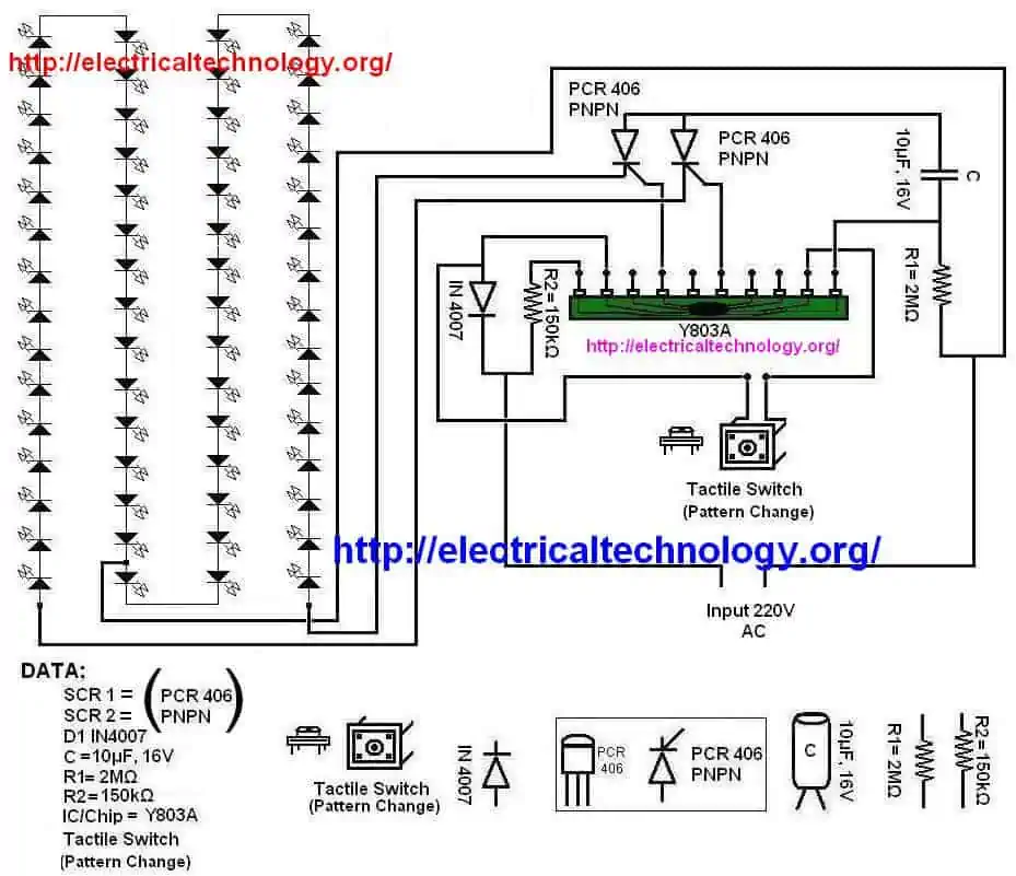 Circuito de matriz de cadena de parpadeo de LED X-MAS básico