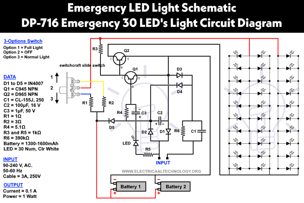 Circuito de luz LED de emergencia: esquema de luz LED recargable DP-716 30