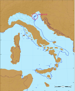 Mapa de Venecia rodeada de agua