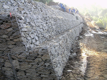 Estructura de muro de contención con muro de gaviones