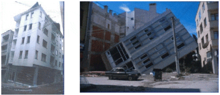 Colapso de la estructura del edificio debido a la licuefacción del suelo, licuefacción en Izmit, Turquía