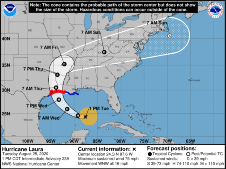 La amenaza del huracán Laura detiene la producción de energía desde Houston hasta Nueva Orleans